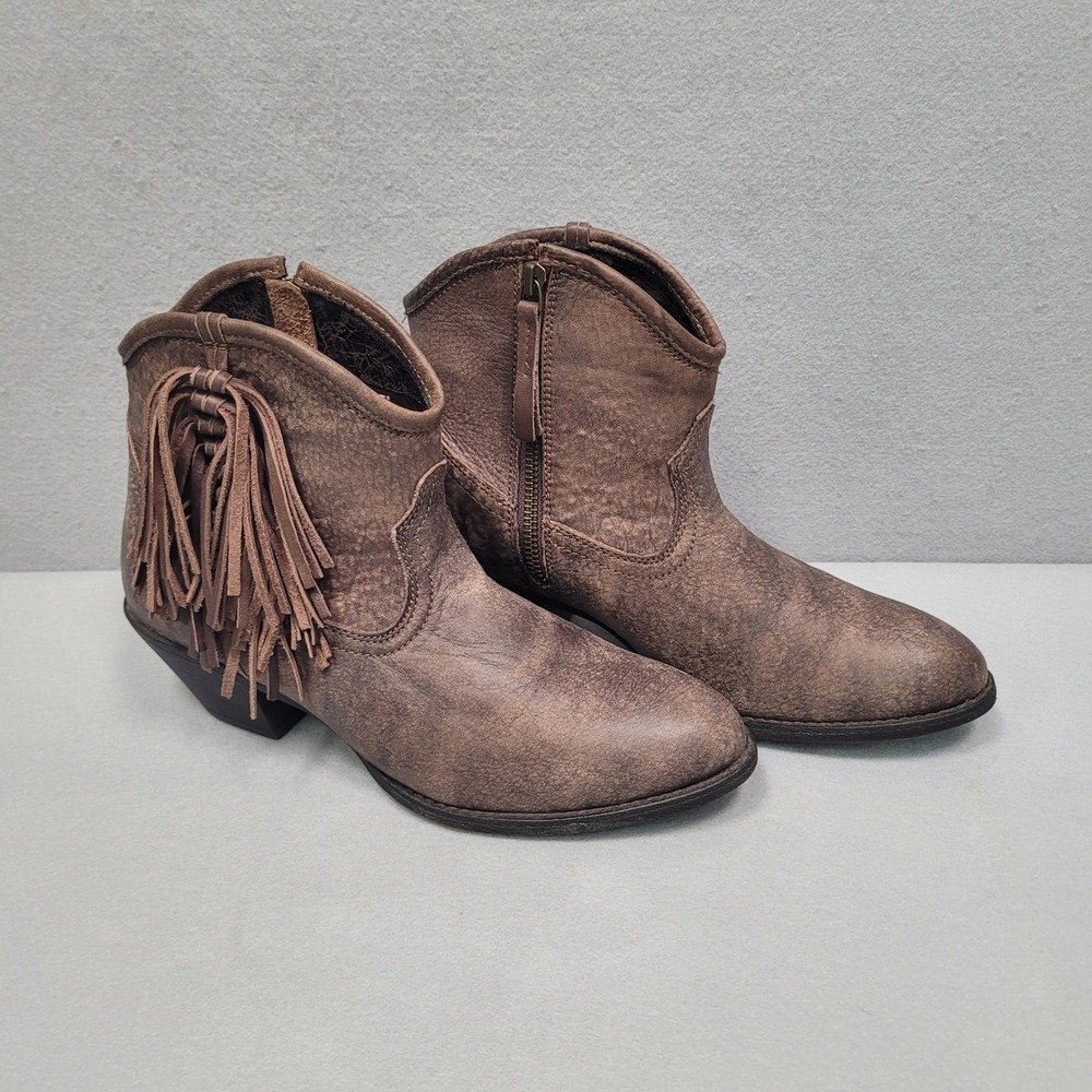 Ariat 10021631 Brown Leather Fringe Ankle Booties Side Zip Womens 8B